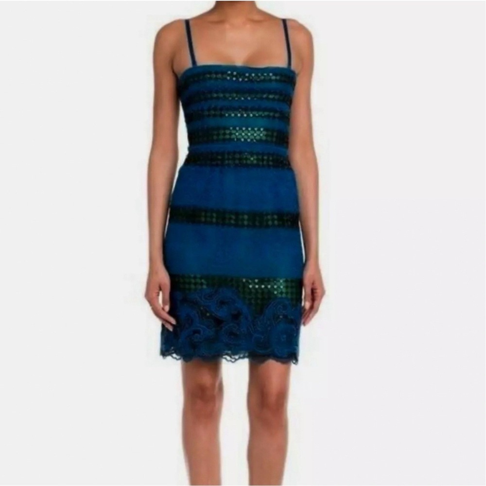 BCBGMAXAZRIA Sequin and knitted Manuela Dress, 2, Blue and Black